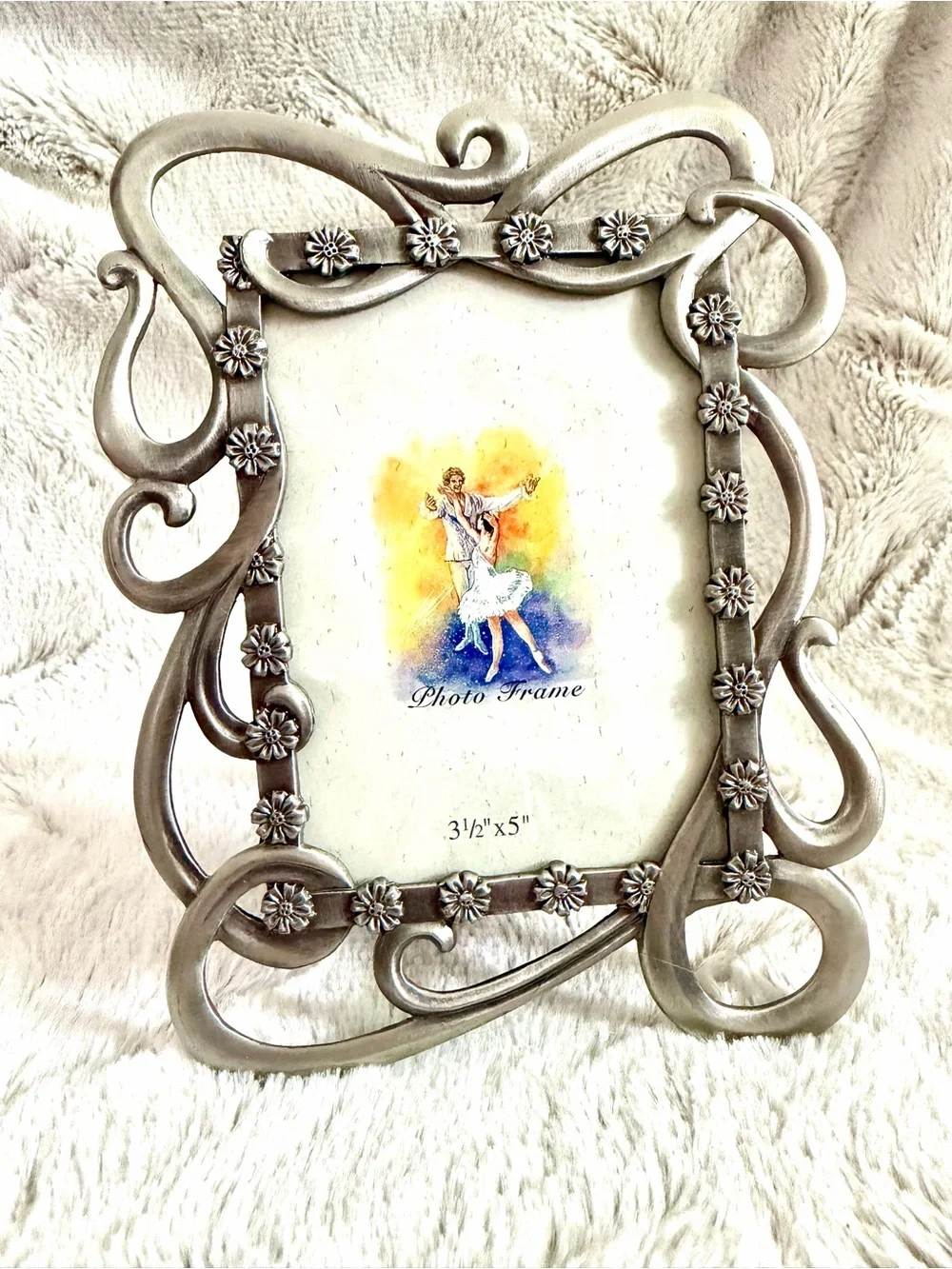Elegant Silver Floral Scroll Photo Frame - 3.5x5